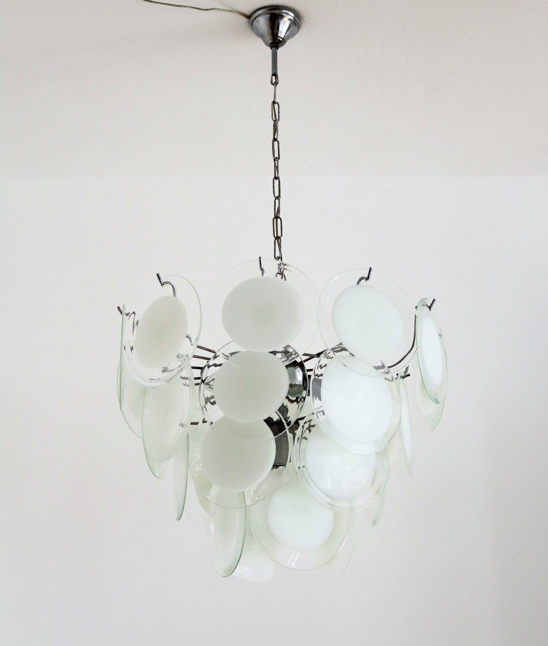 Late 20th Century Italian Murano Glass Disc and Chrome Chandelier, 1970s