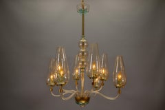 Italian Murano Glass Eight-Light Chandelier with Golden Accents, 1970s