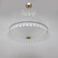 Art Deco-Style Italian Murano Glass Feather Chandelier with Brass Details