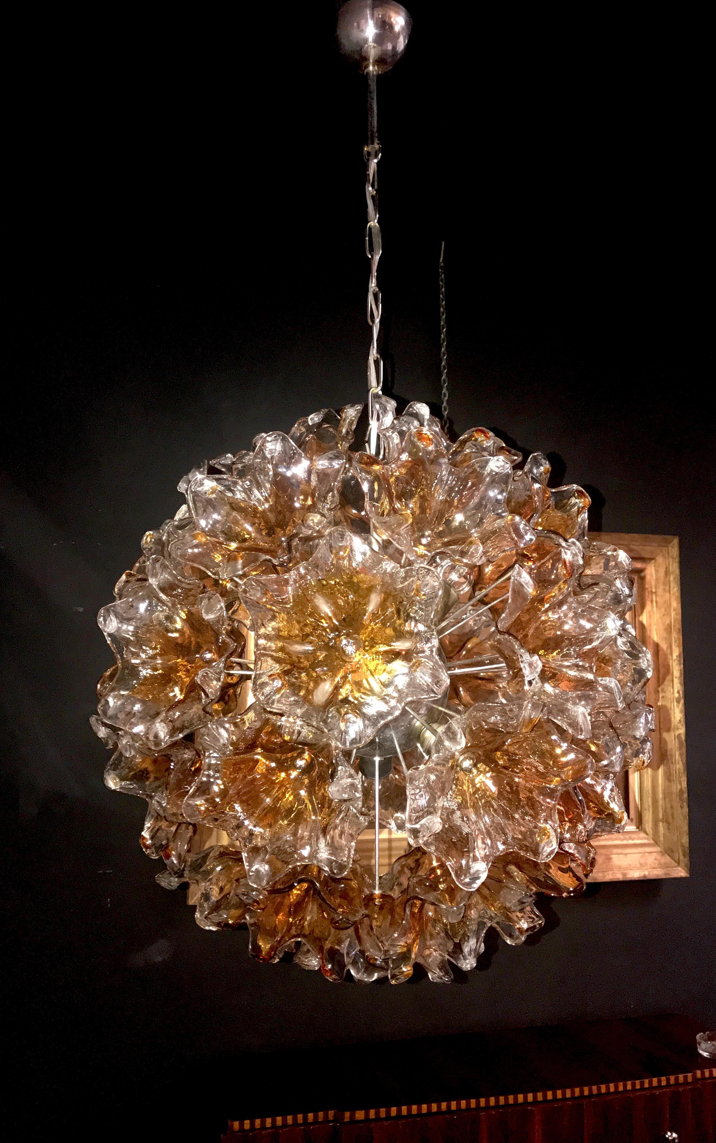 Italian Murano Glass Flowers Sputnik Chandelier by Mazzega, 1960 9
