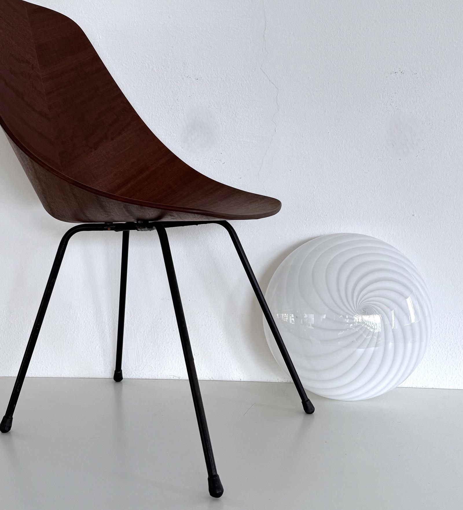 Italian Murano Glass Flush Mount Light with White Swirl Glass, 1970 4