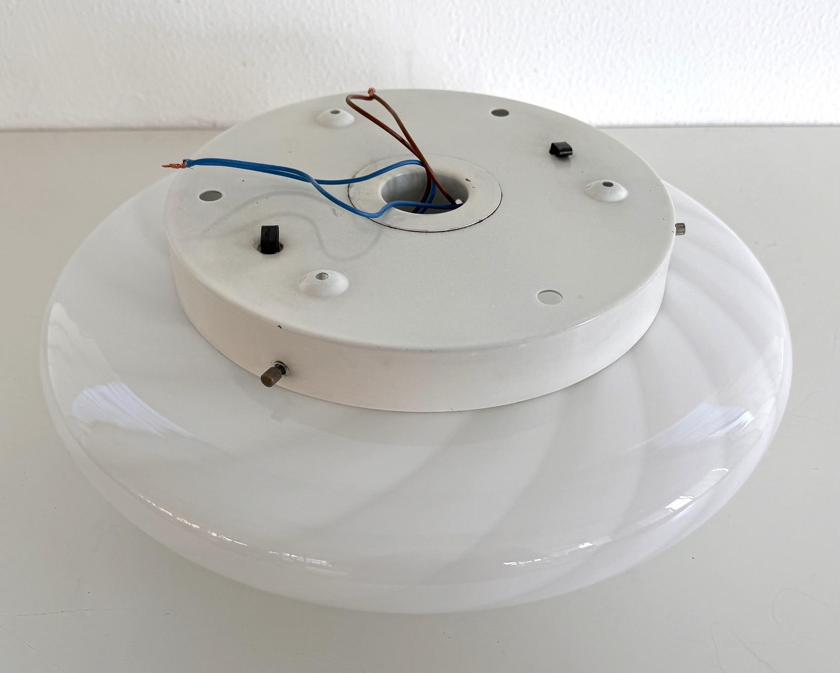 Italian Murano Glass Flush Mount Light with White Swirl Glass, 1970 5