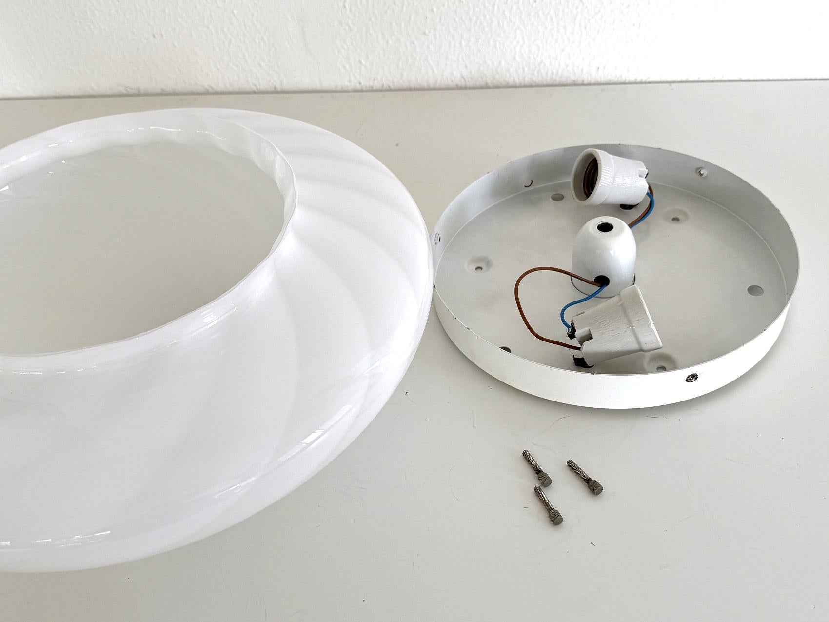 Italian Murano Glass Flush Mount Light with White Swirl Glass, 1970 6