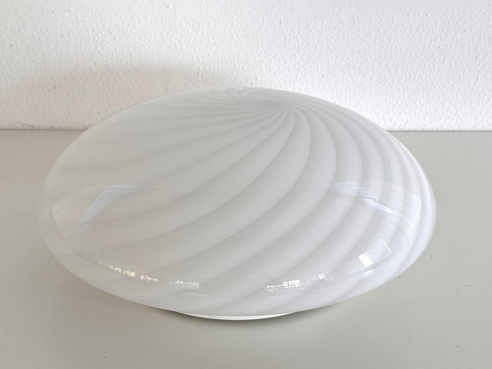 Italian Murano Glass Flush Mount Light with White Swirl Glass, 1970 1