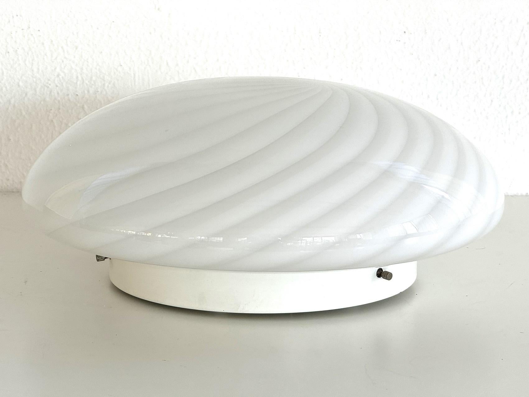 Italian Murano Glass Flush Mount Light with White Swirl Glass, 1970 2