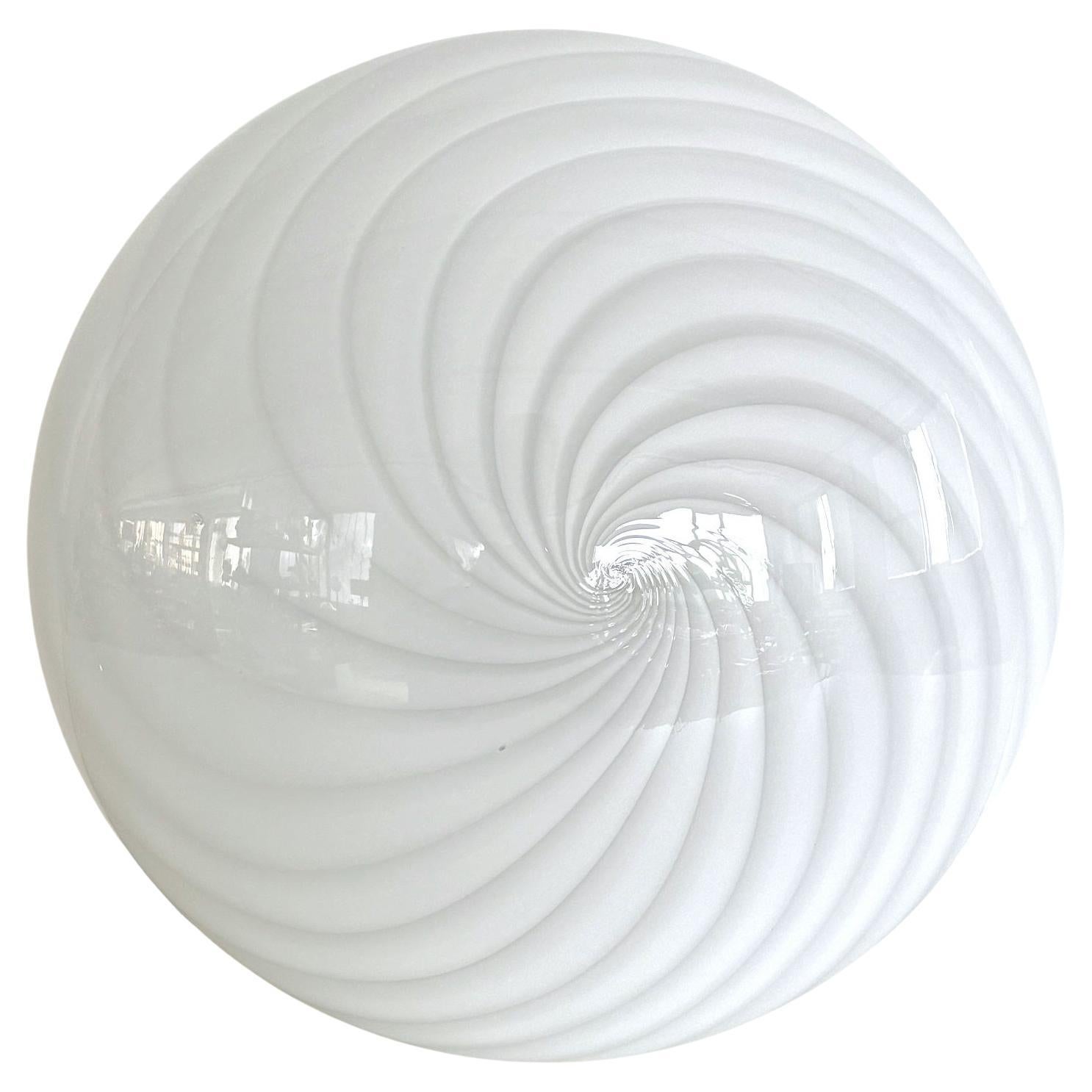 Italian Murano Glass Flush Mount Light with White Swirl Glass, 1970