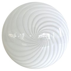 Italian Murano Glass Flush Mount Light with White Swirl Glass, 1970