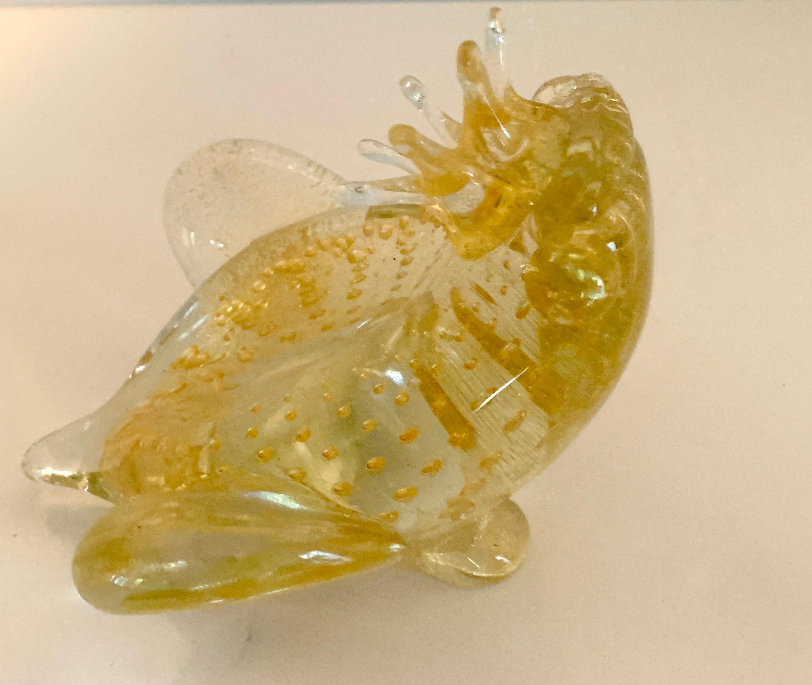 20th Century Italian Murano Glass Frog Wearing a Crown with Gold Fleck