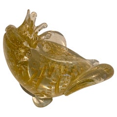 Vintage Italian Murano Glass Frog Wearing a Crown with Gold Fleck