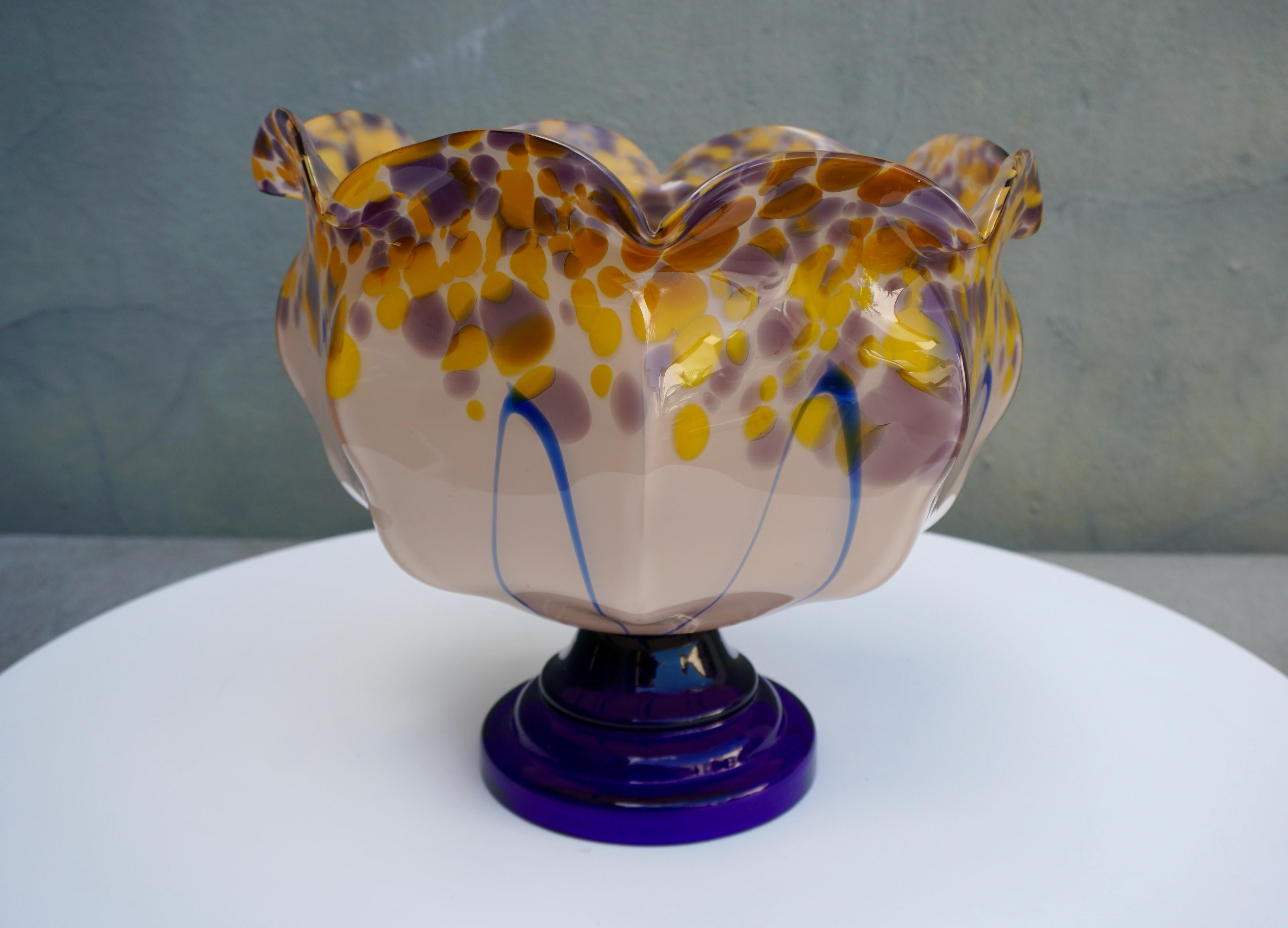 A beautiful blue Murano glass fruit bowl.