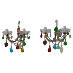 Italian Murano Glass Fruit Crystal Swags Sconces, circa 1930