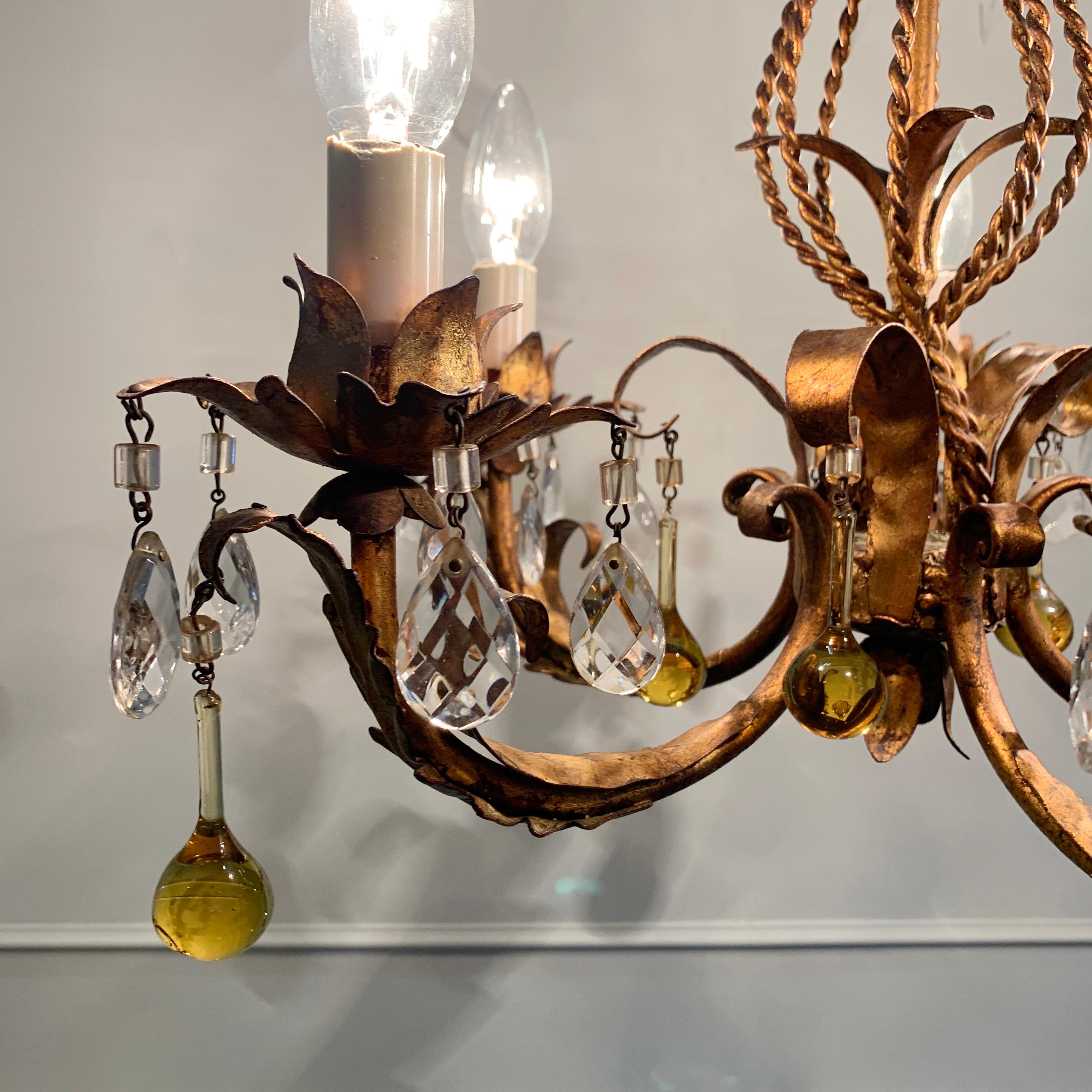 Italian Murano Glass Gilt Chandelier In Good Condition In Hastings, GB