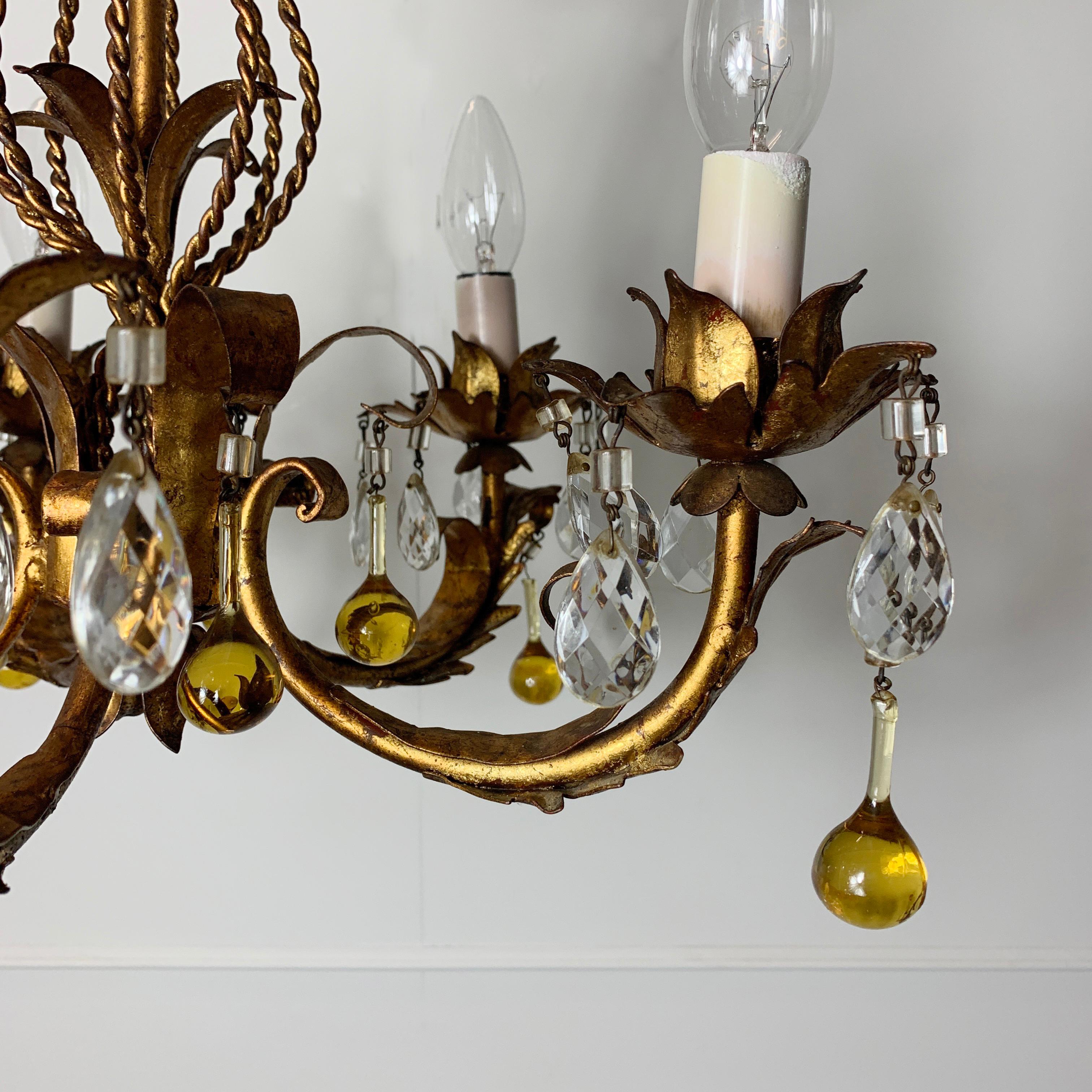 Metal Italian Murano Glass Gilt Chandelier