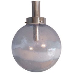 Italian Murano Glass Globe Pendant, Blue with a Bold White Swirl, Midcentury