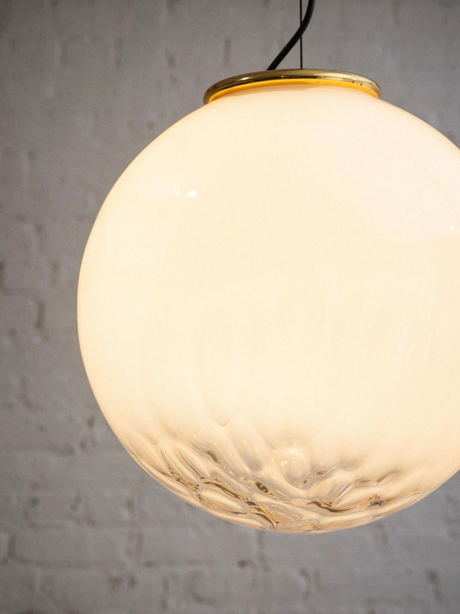 Brass Italian Murano Glass Globe Pendant Light