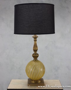 Italian Murano Glass Globe Table Lamp with Carved Giltwood Base