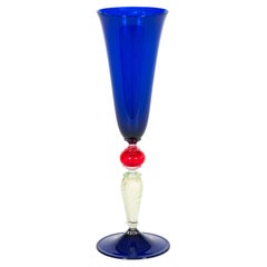 Italian Murano Glass Goblet, Cobalt Blue, Red, Green, and Gold Dust, 1980s