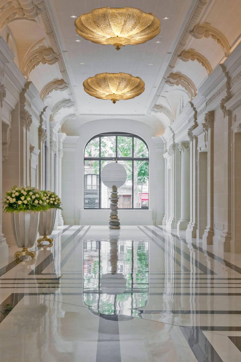 Lámpara de techo o empotrable moderno italiano de cristal de Murano con hojas doradas en venta 6