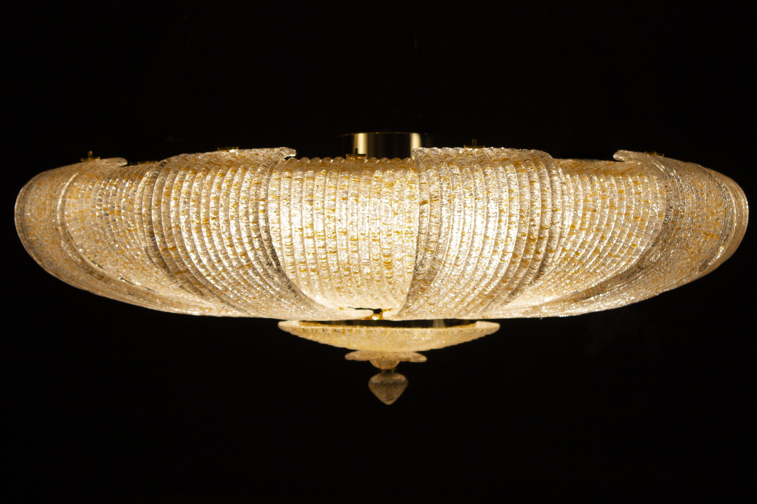 Italian Murano Glass Gold Leaves Modern Flush Mount or Ceiling Light For Sale 11