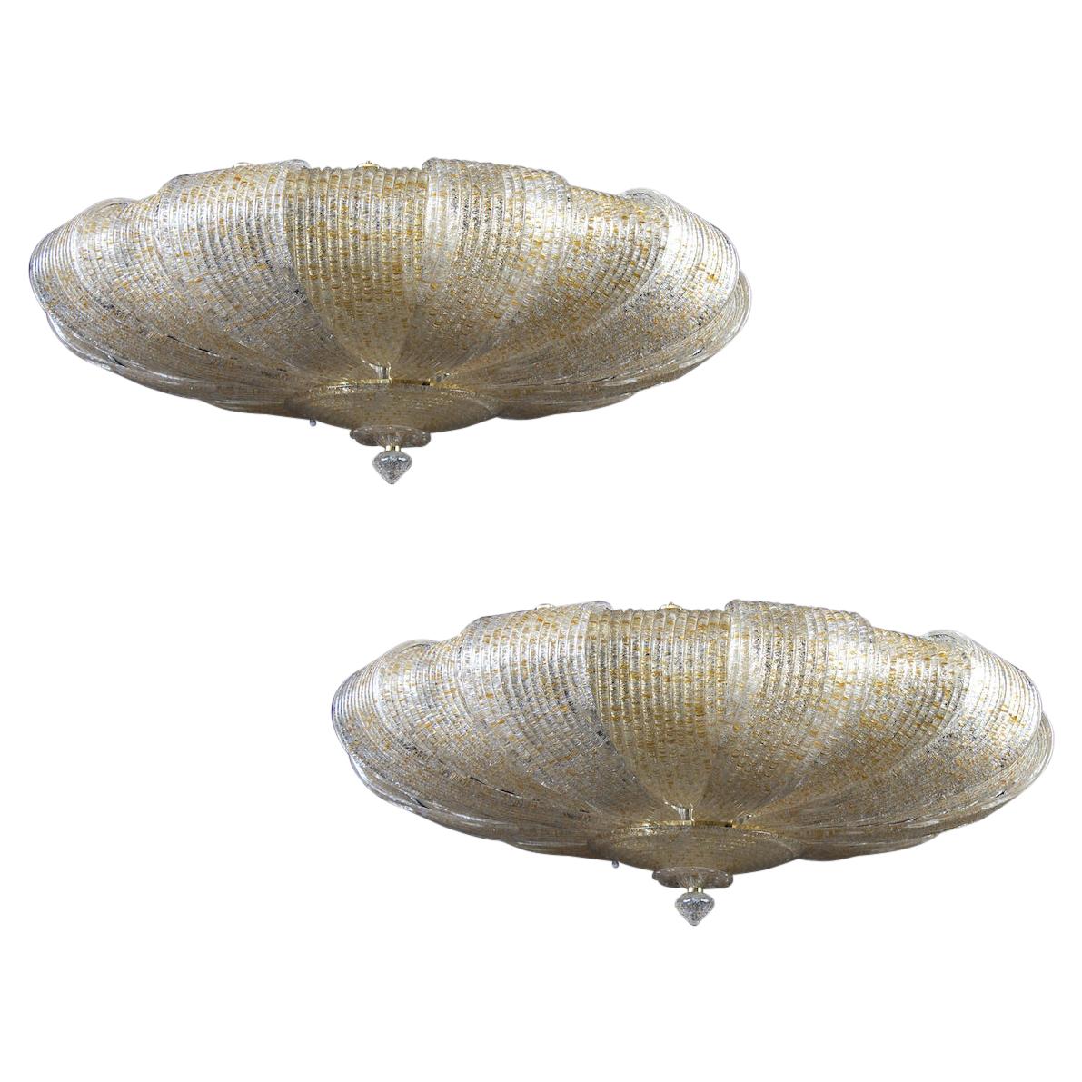 Italian Murano Glass Gold Leaves Modern Flush Mount or Ceiling Light For Sale 12