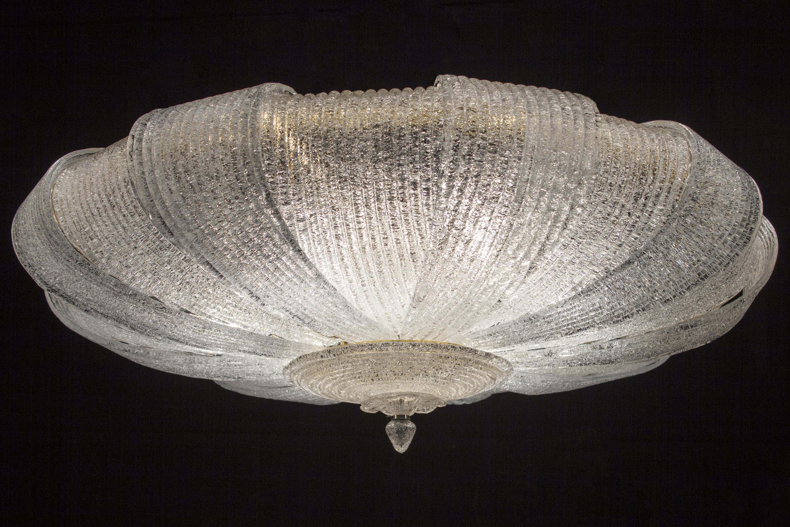 Plafonnier moderne en verre italien de Murano à feuilles d'or en vente 11