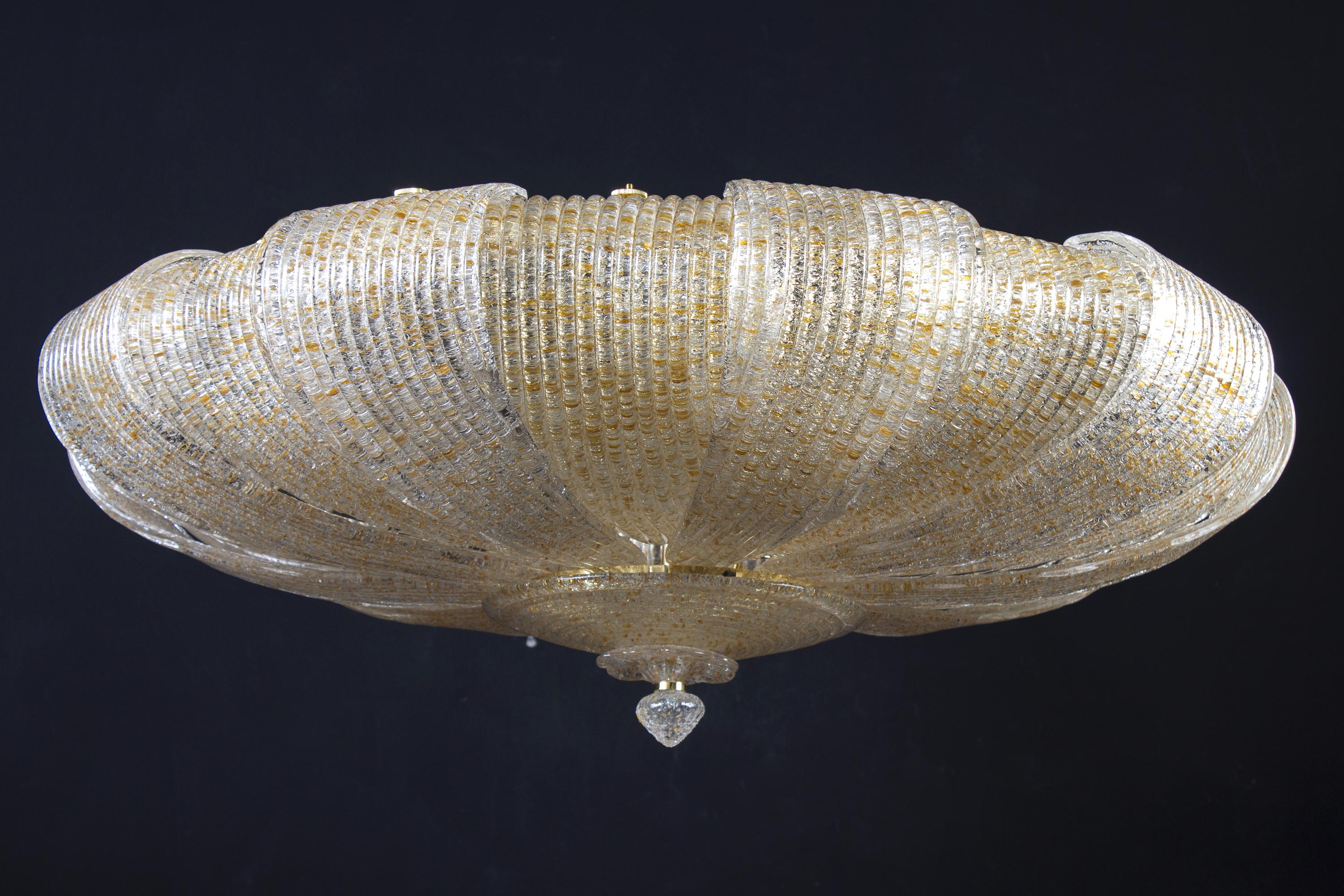 Contemporary Italian Murano Glass Gold Leaves Modern Flush Mount or Ceiling Light For Sale