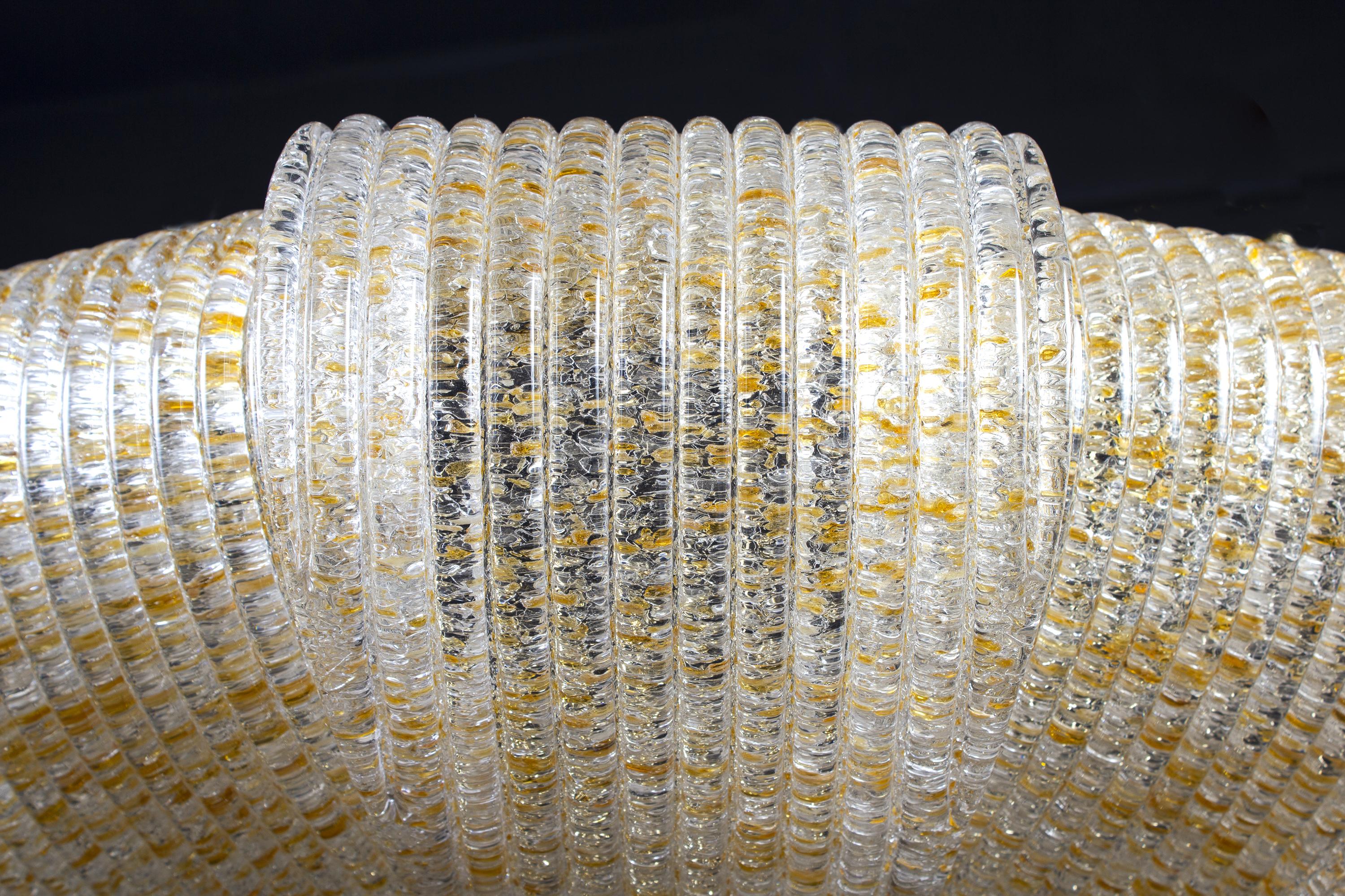 Italian Murano Glass Gold Leaves Modern Flush Mount or Ceiling Light For Sale 1