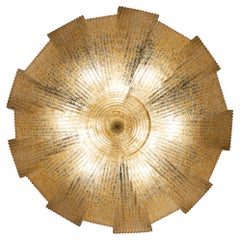 Italian Murano Glass Gold Leaves Modern Flush Mount or Ceiling Light