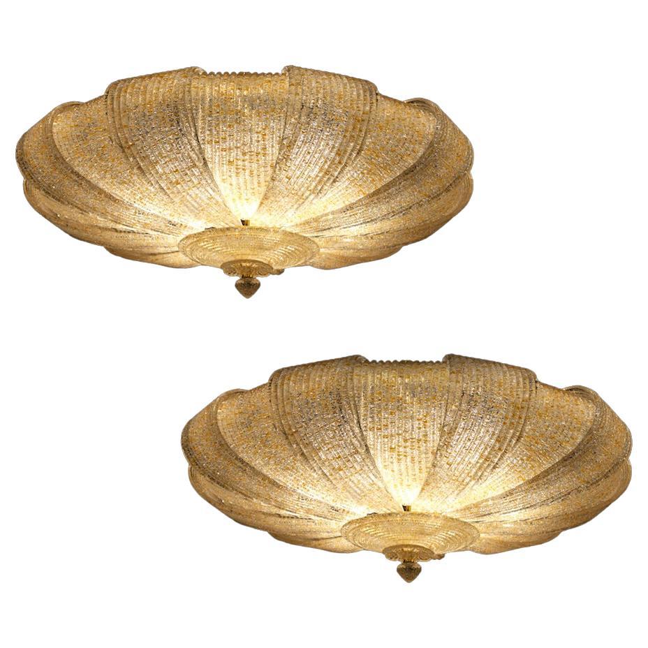 Italian Murano Glass Gold Leaves Modern Flush Mount or Ceiling Light For Sale