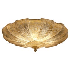 Italian Murano Glass Gold Leaves Modern Flush Mount or Ceiling Light