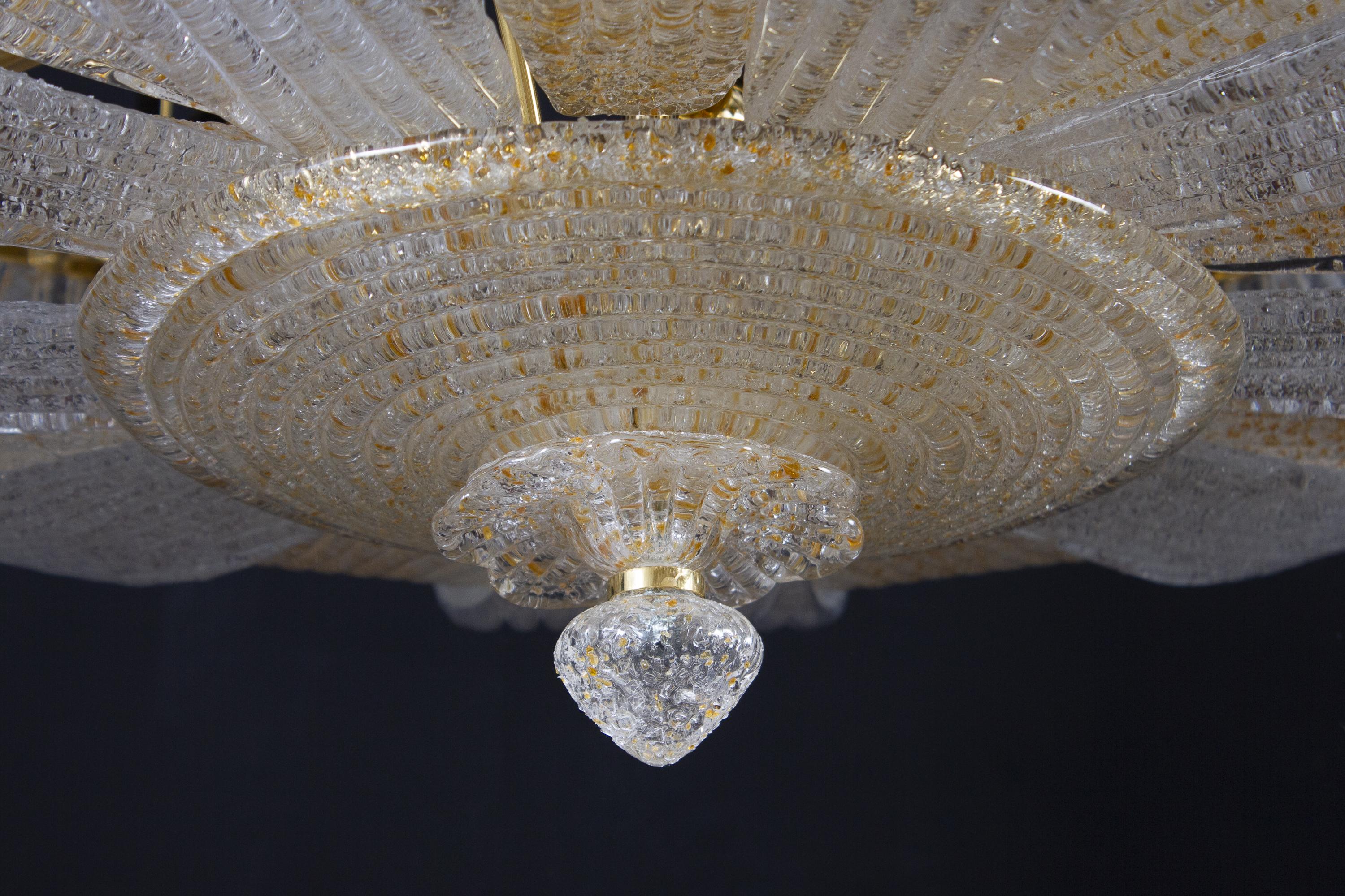 Italian Murano Glass Gold Leaves Modern Flushmount or Ceiling Light For Sale 5