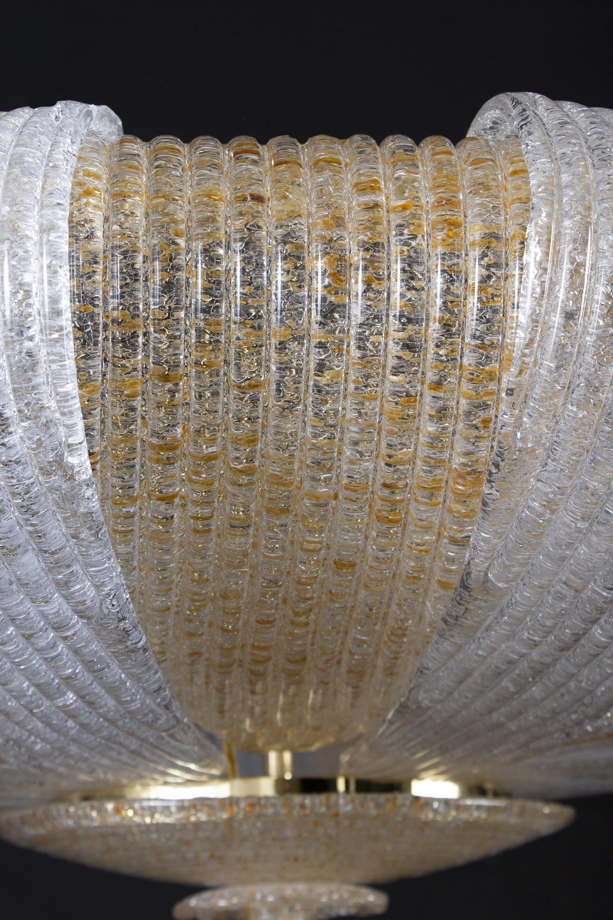 Moderne italienische Einbau- oder Deckenleuchte aus Muranoglas mit goldenen Blättern im Angebot 4