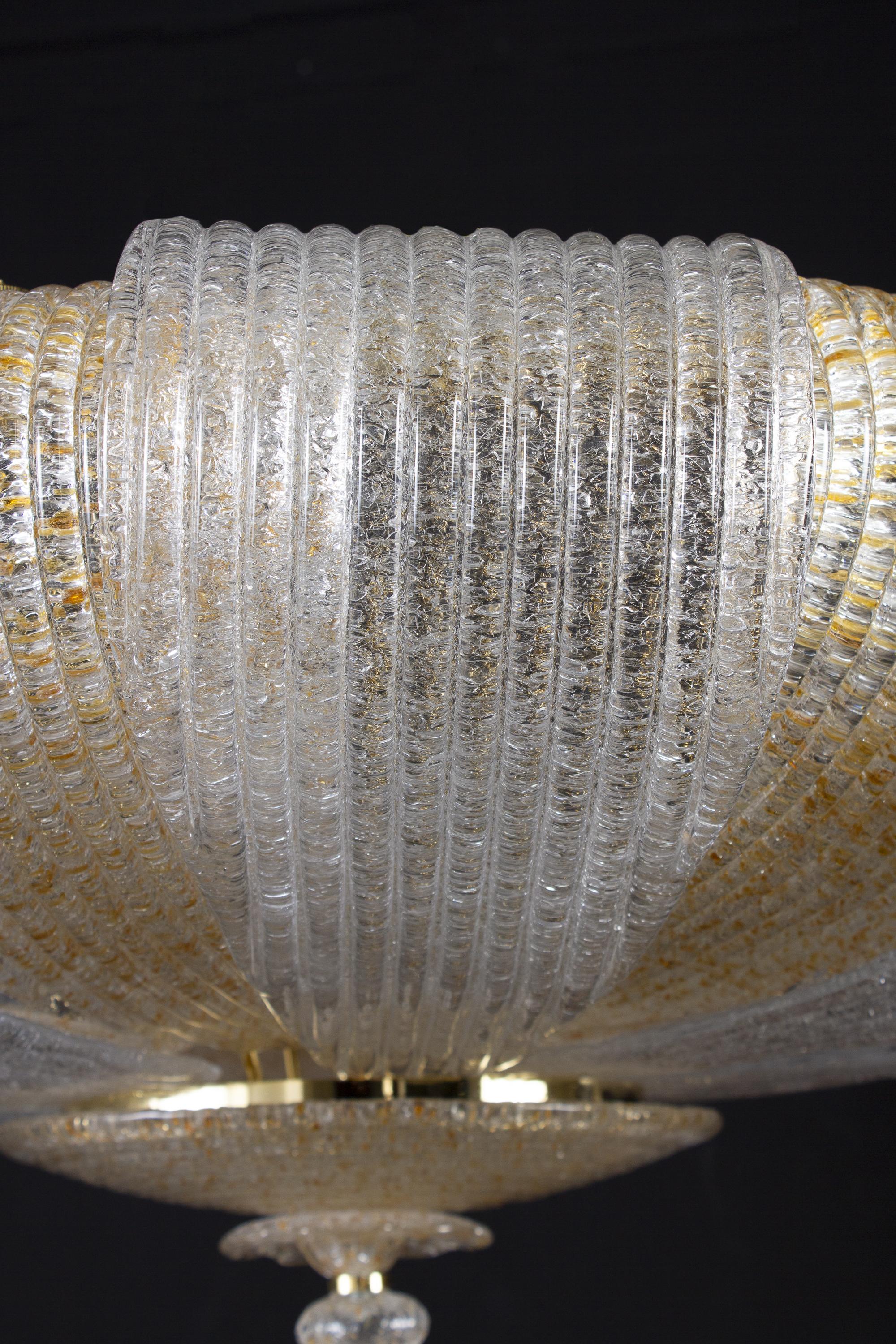 Plafonnier moderne en verre italien de Murano à feuilles d'or en vente 4