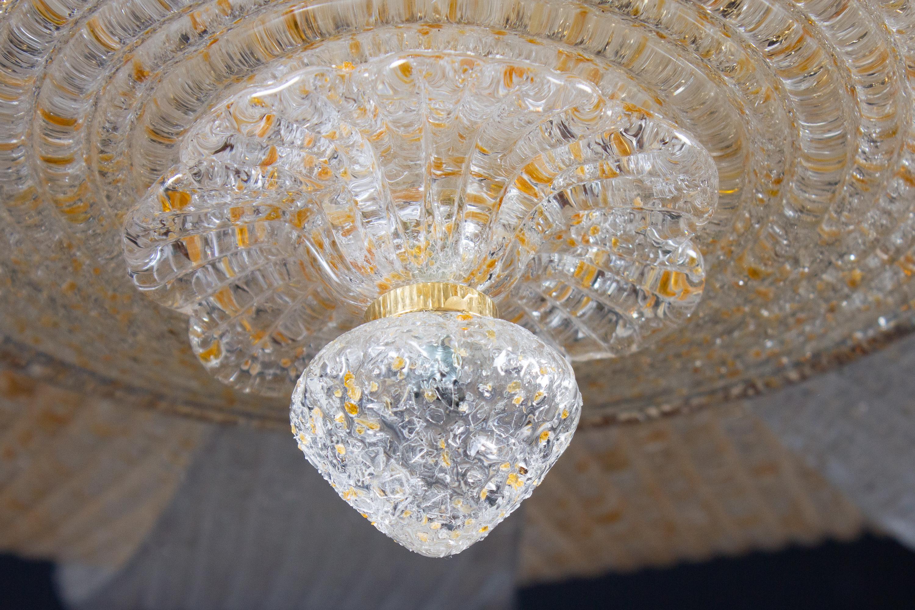 Plafonnier moderne en verre italien de Murano à feuilles d'or en vente 7