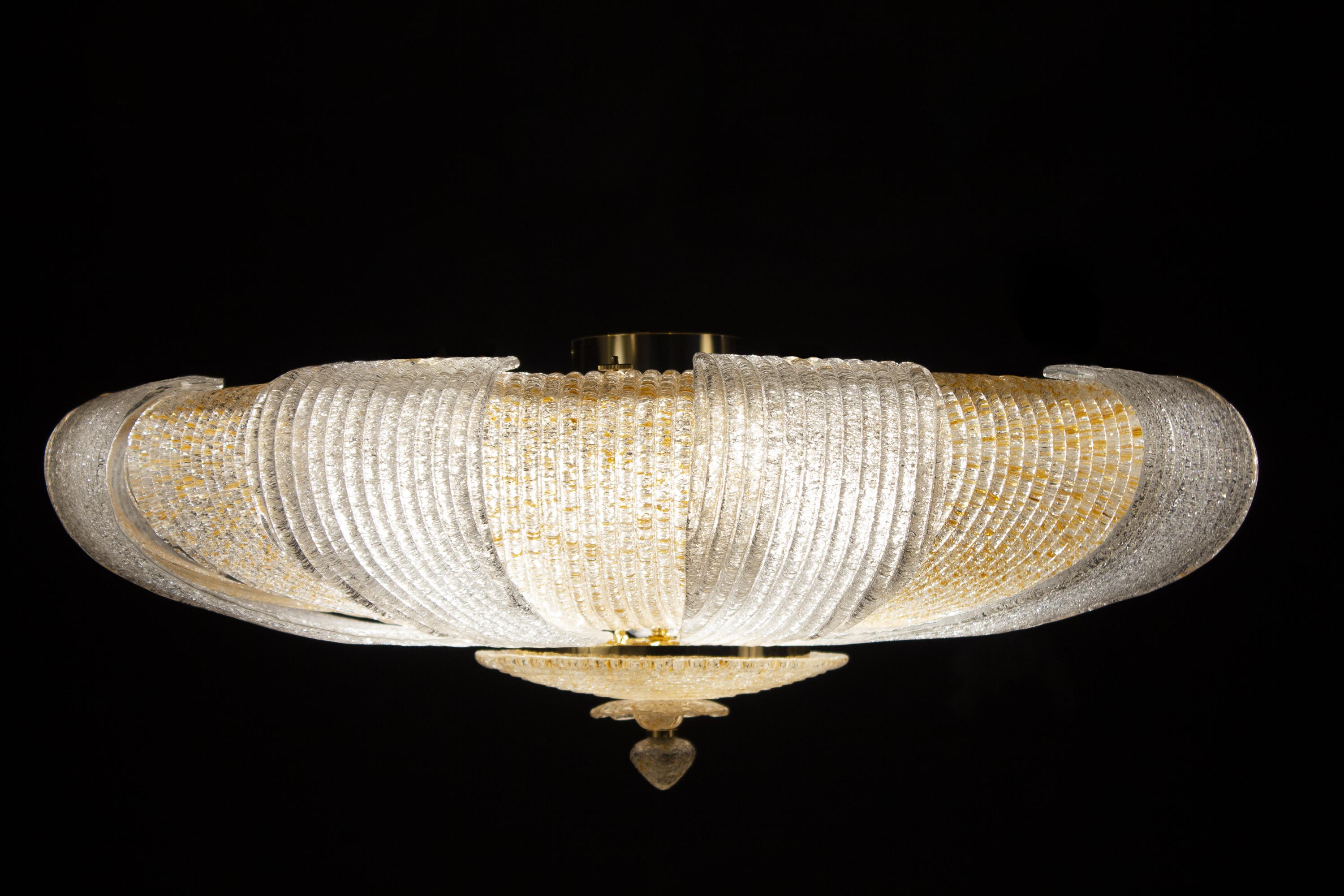 Italian Murano Glass Gold Leaves Modern Flushmount or Ceiling Light For Sale 9