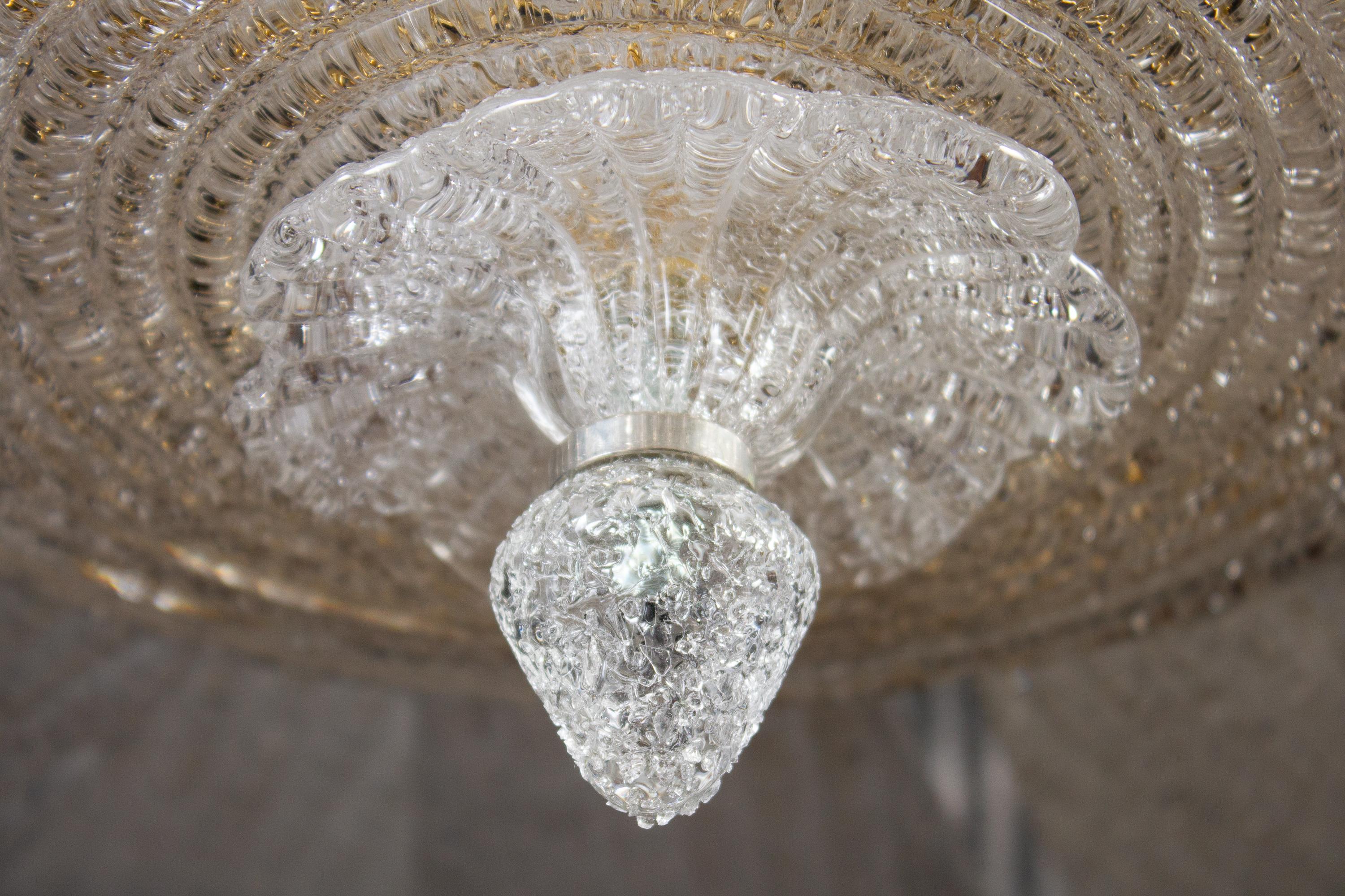 Plafonnier moderne en verre italien de Murano à feuilles d'or en vente 11