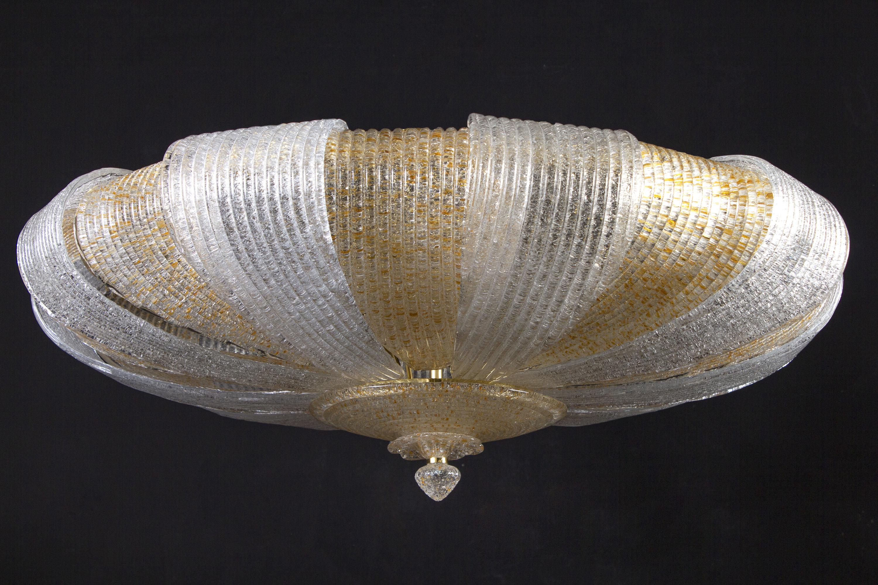 Italian Murano Glass Gold Leaves Modern Flushmount or Ceiling Light In New Condition For Sale In Rome, IT