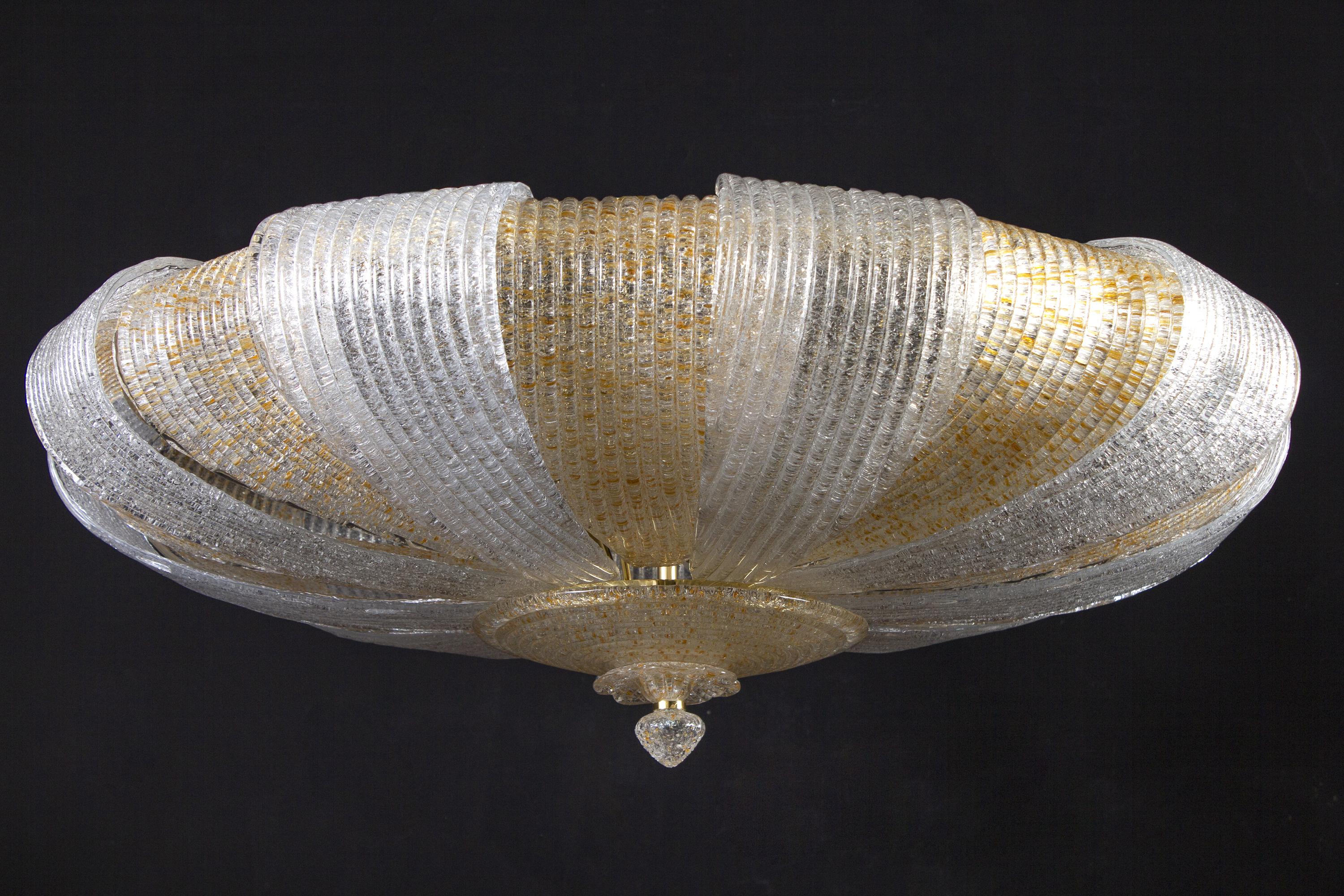 Moderne Plafonnier moderne en verre italien de Murano à feuilles d'or en vente