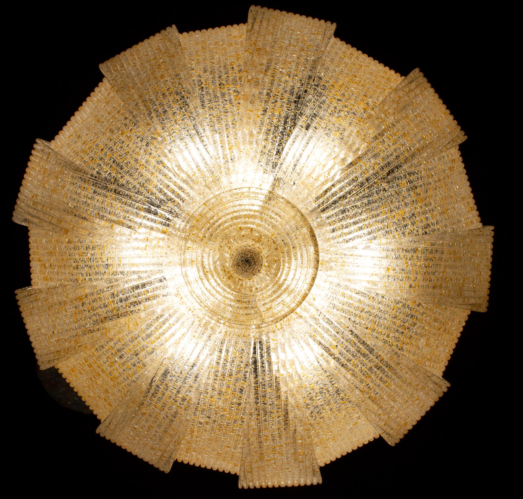 Contemporary Italian Murano Glass Gold Leaves Modern Flushmount or Ceiling Light