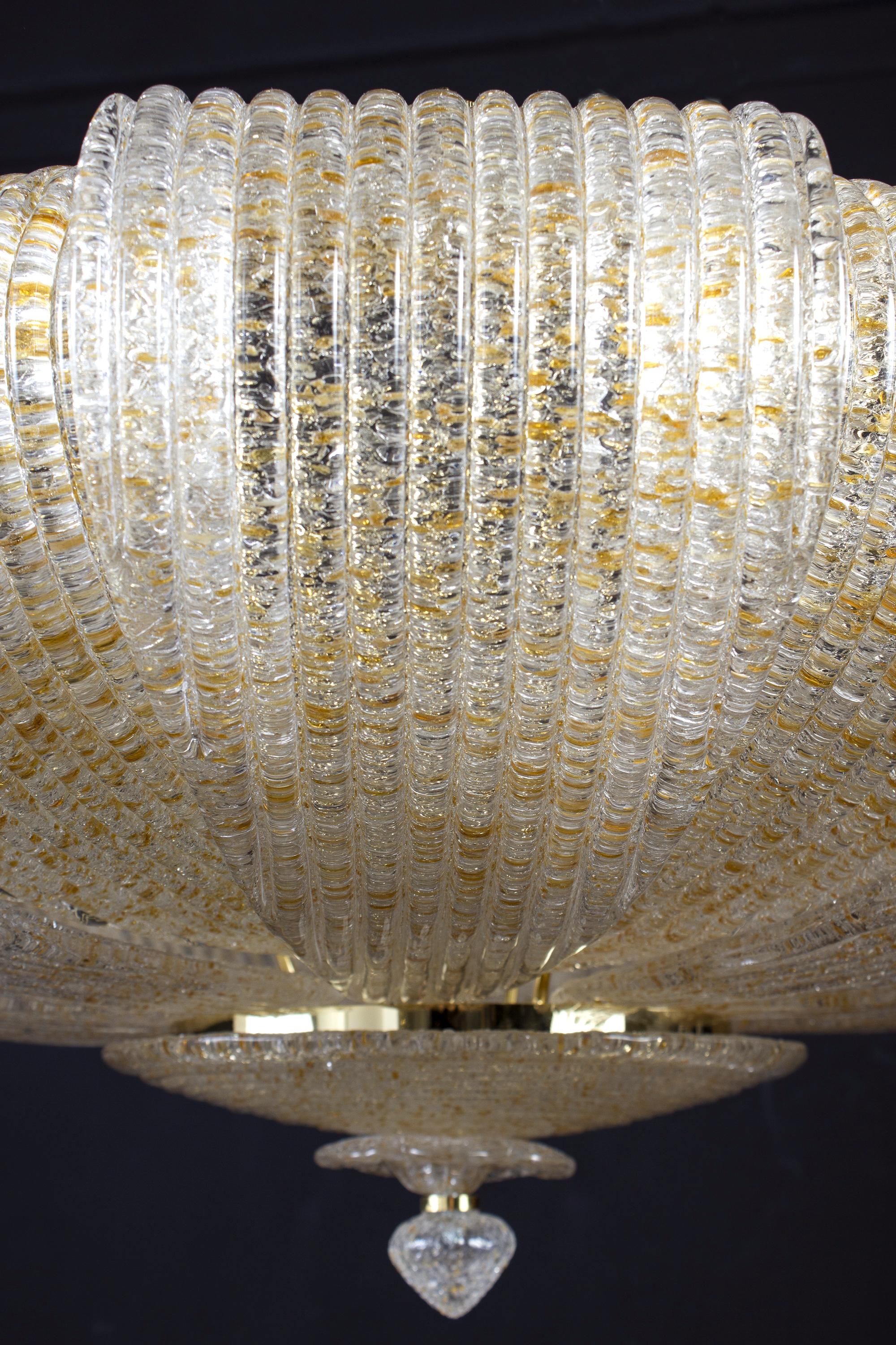 Art Glass Italian Murano Glass Gold Leaves Modern Flushmount or Ceiling Light For Sale