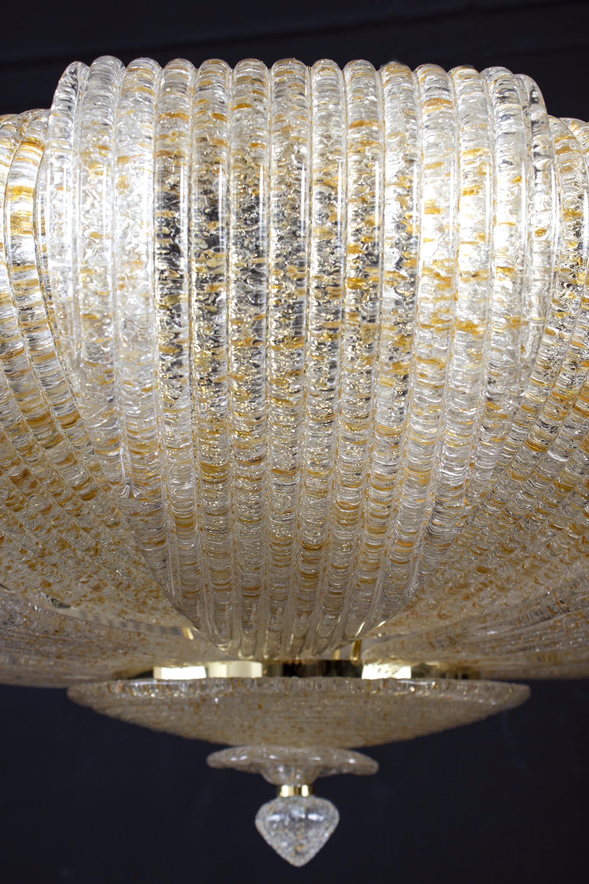 XXIe siècle et contemporain Plafonnier moderne en verre italien de Murano à feuilles d'or en vente
