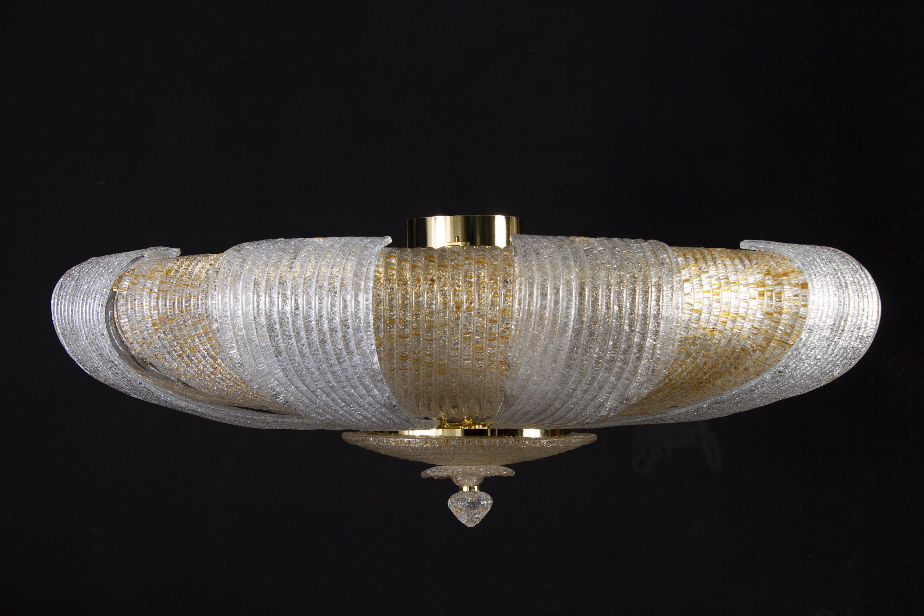 Italian Murano Glass Gold Leaves Modern Flushmount or Ceiling Light For Sale 1