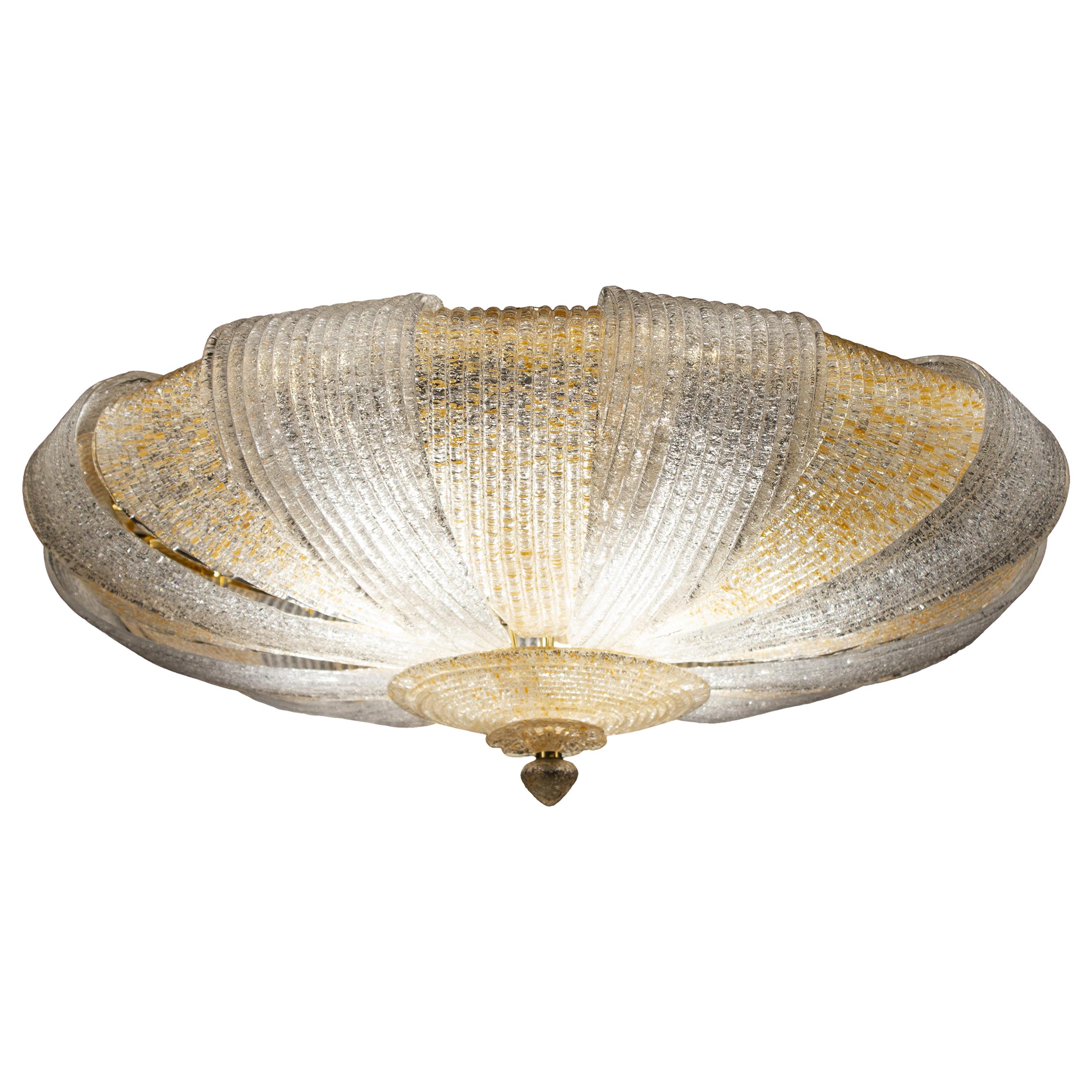 Italian Murano Glass Gold Leaves Modern Flushmount or Ceiling Light For Sale