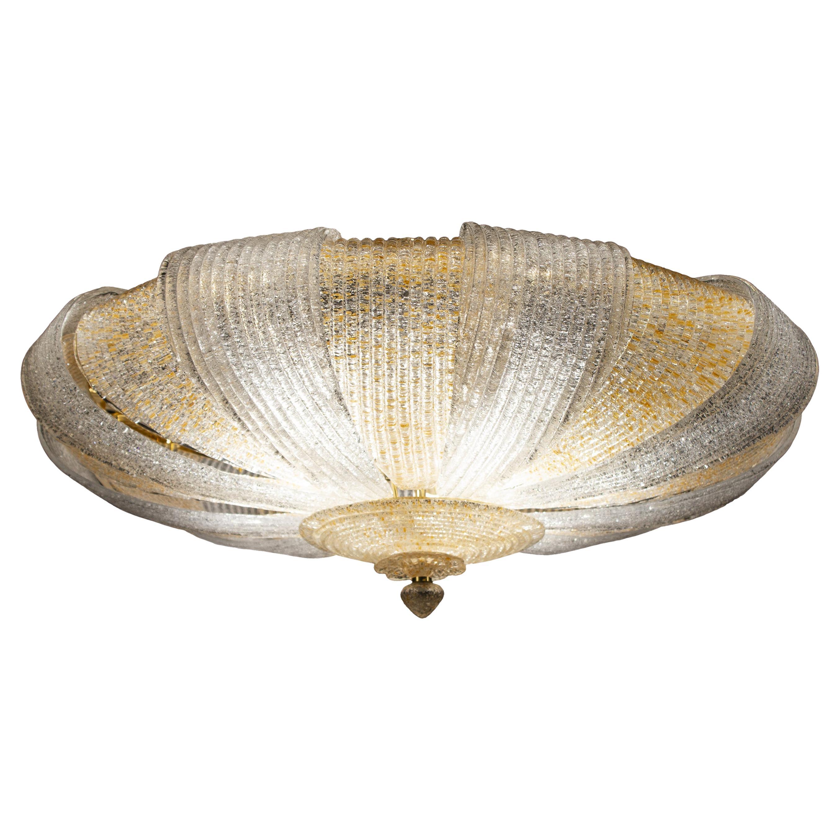 Italian Murano Glass Gold Leaves Modern Flushmount or Ceiling Light