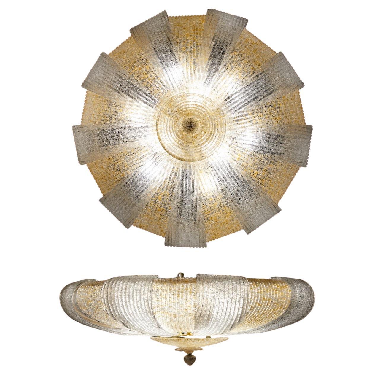 Italienisches Muranoglas Gold Leaves Modern Flushmount oder Deckenleuchte im Angebot