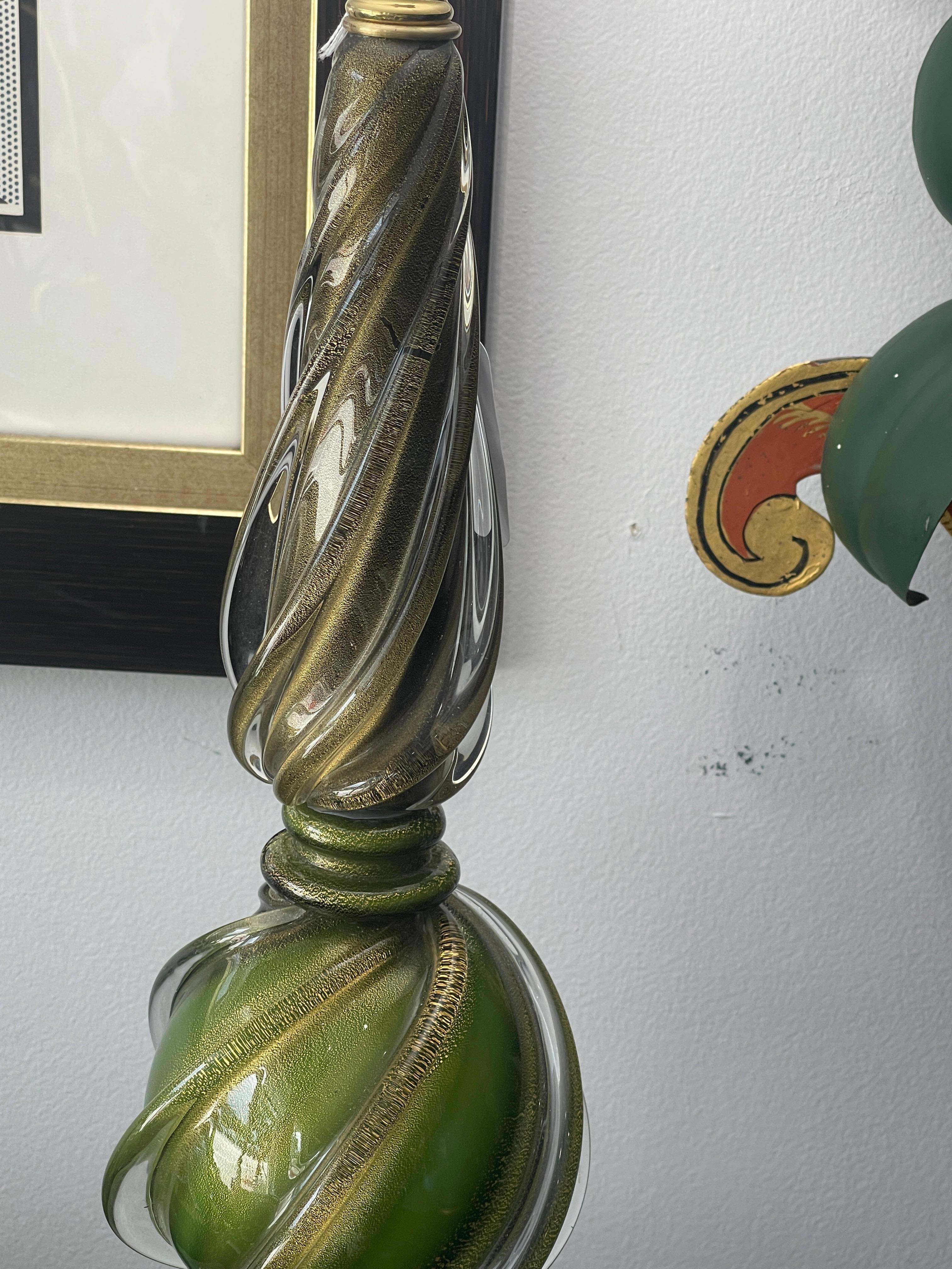 Italian Murano Glass Lamps In Green & Gold, 1950s  A-Pair For Sale 4