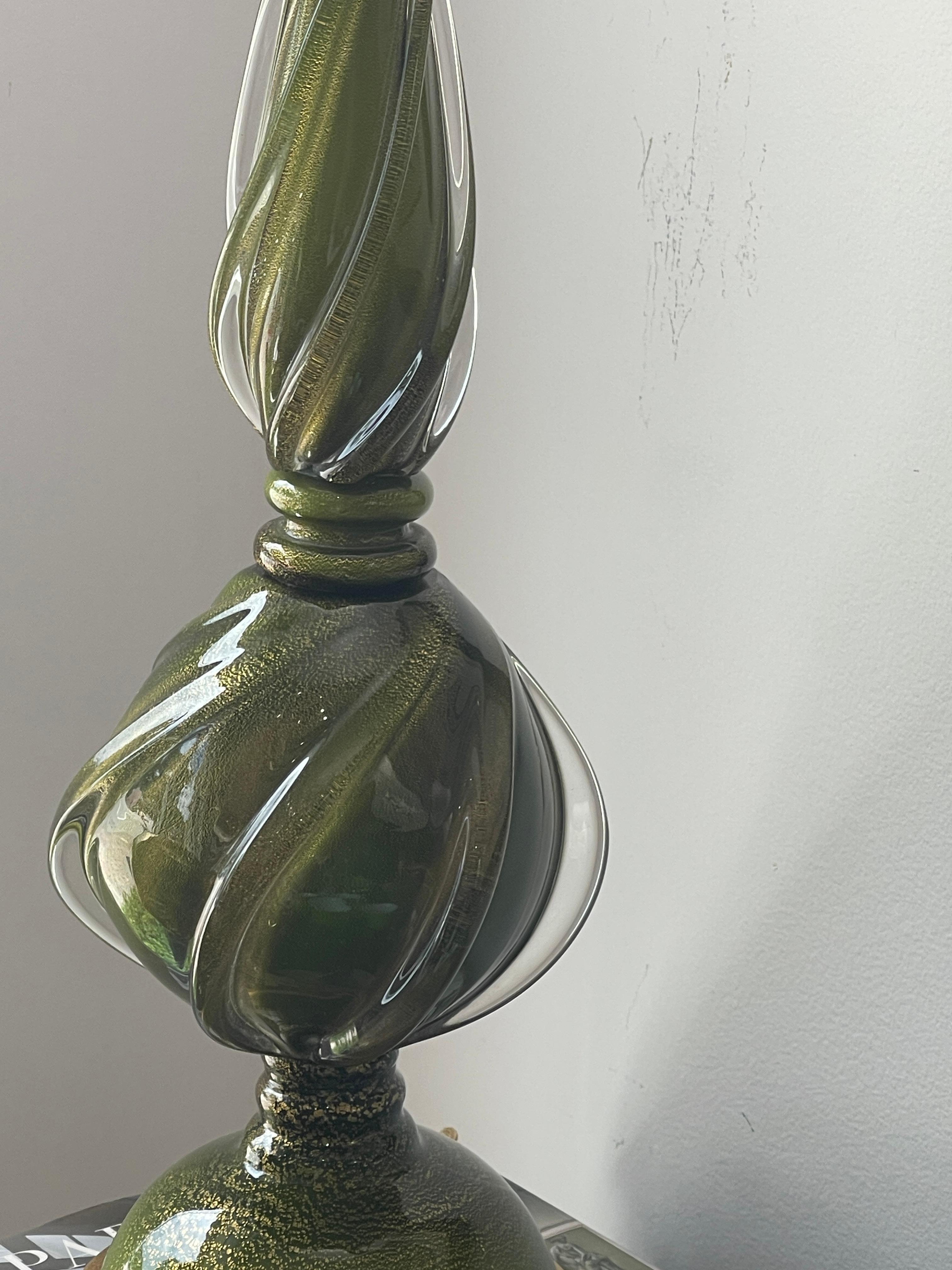 Italian Murano Glass Lamps In Green & Gold, 1950s  A-Pair For Sale 5
