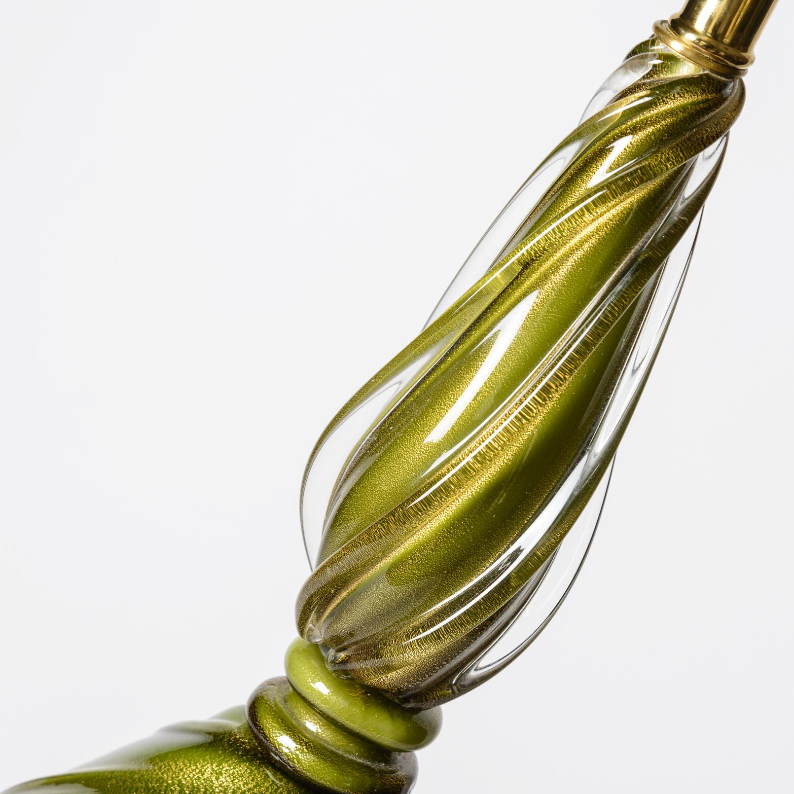 Art Glass Italian Murano Glass Lamps In Green & Gold, 1950s  A-Pair For Sale