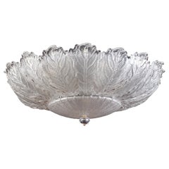 Plafoniera o montalampada in vetro di Murano italiano con foglie di ghiaccio, 1970