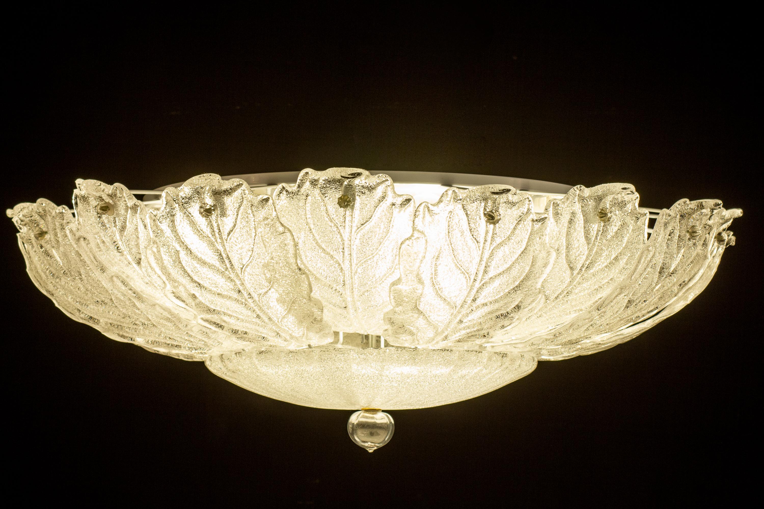 Italian Murano Glass Ice Leaves Ceiling Light or Flushmount, 1970 5